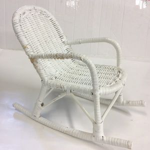 Vintage White Wicker Doll Rocking Chair
